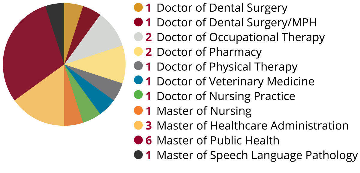 2021-2022 pie chart of health professions programs