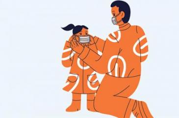 illustration of masked people holding hands